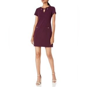 Tommy Hilfiger Women’s Scuba Crepe Grommet Top Pocket Dress Burgundy Size 10